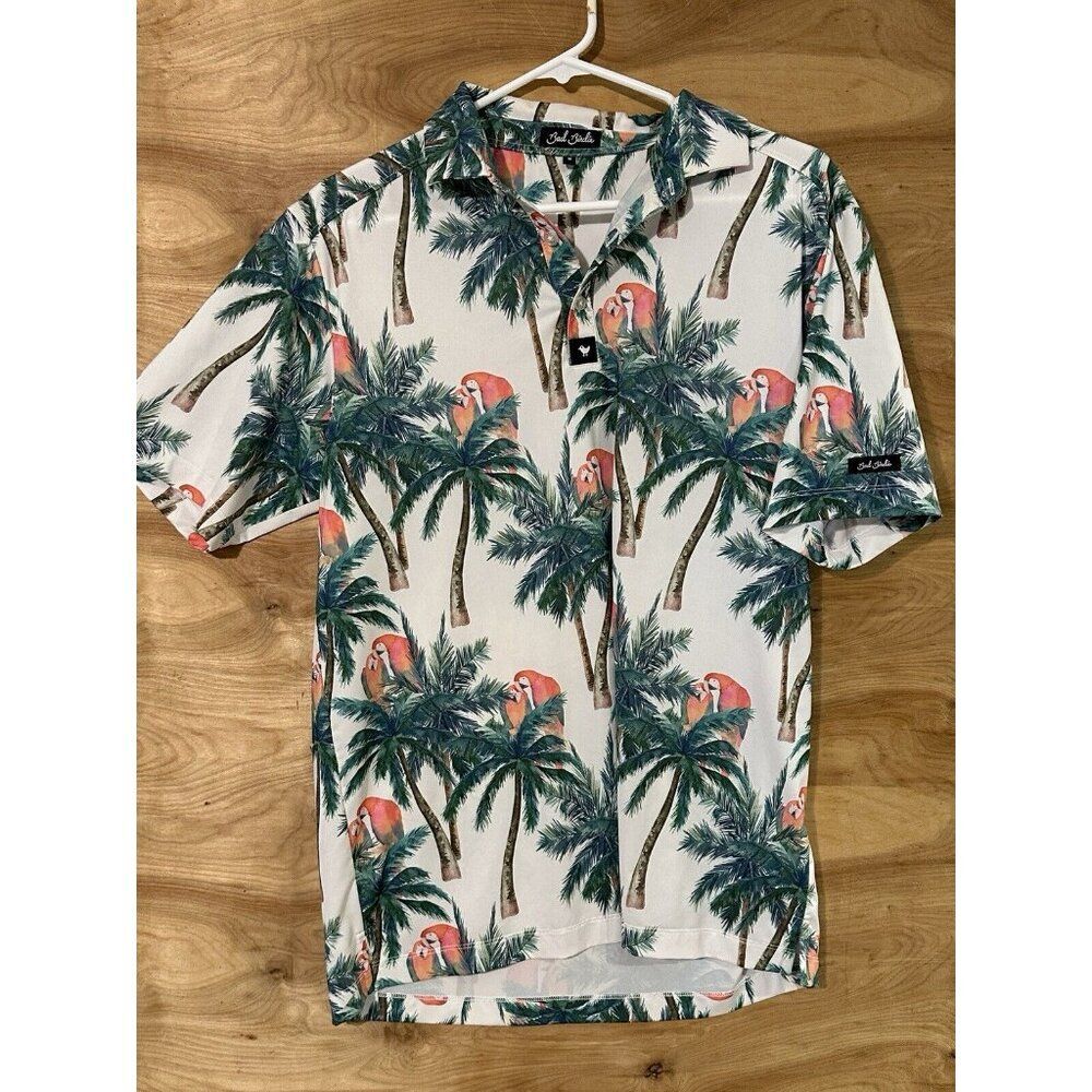 Bad Birdie Floral Tropical Polo Mens Medium Performance Golf Parrot